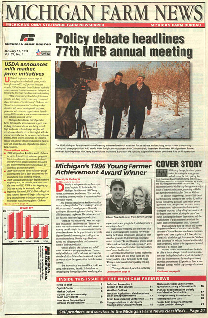 Michigan farm news : publication of Michigan Farm Bureau. (1997 January 15)