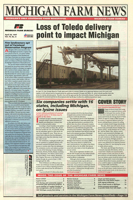 Michigan farm news : publication of Michigan Farm Bureau. (1997 April 30)