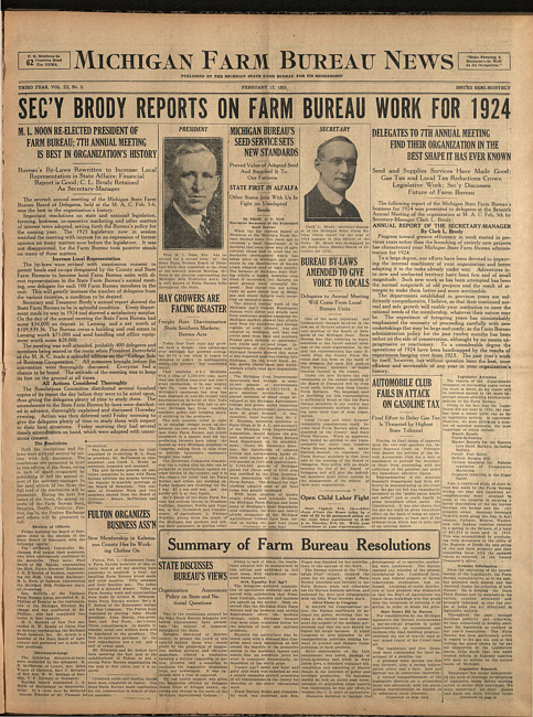 Michigan Farm Bureau news. (1925 February 13)