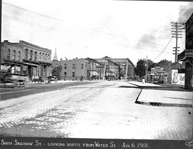Saginaw Street looking north from Water St.