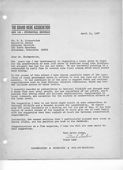 Frank Lahr letter #1