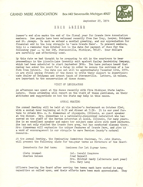 September 1974 newsletter