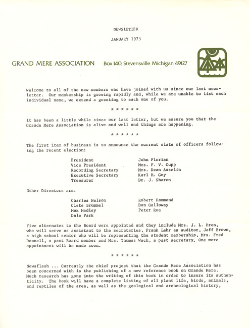 January 1973 newsletter