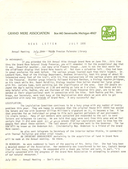 July 1970 newsletter