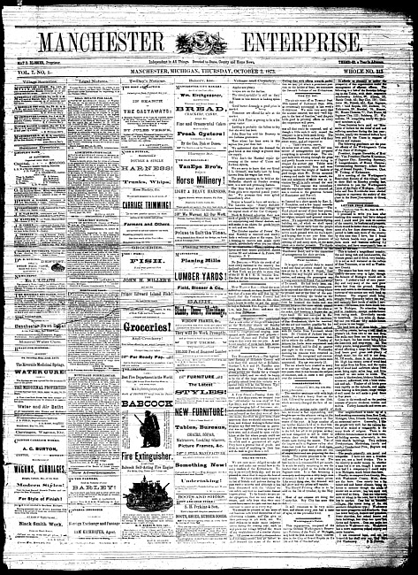 Manchester enterprise. Vol. 7 no. 1 (1873 October 2)