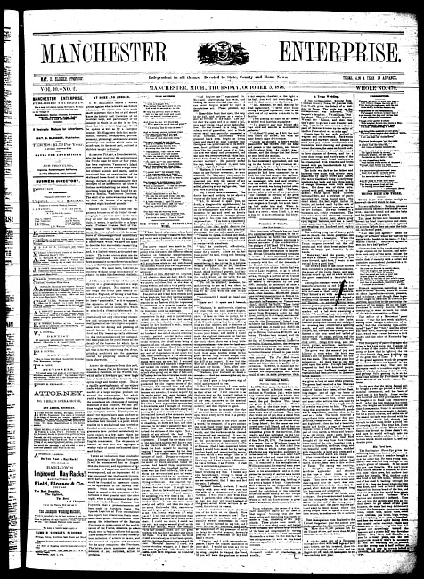 Manchester enterprise. Vol. 10 no. 2 (1876 October 5)