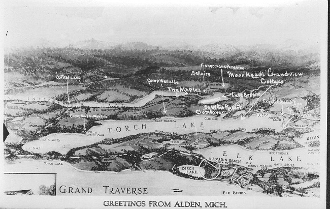 Greetings from Alden, Mich. B & W map