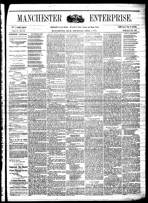 Manchester enterprise. Vol. 11 no. 28 (1878 April 4)