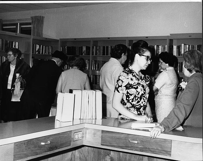 Library Open House L to R : Pauline Davis, Arlo Davis, Esther Medlen, Helen Krame