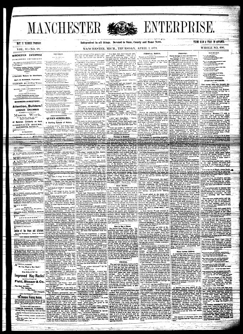 Manchester enterprise. Vol. 12 no. 28 (1879 April 3)