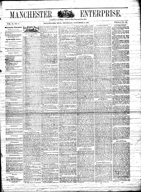 Manchester enterprise. Vol. 16 no. 8 (1882 November 9)