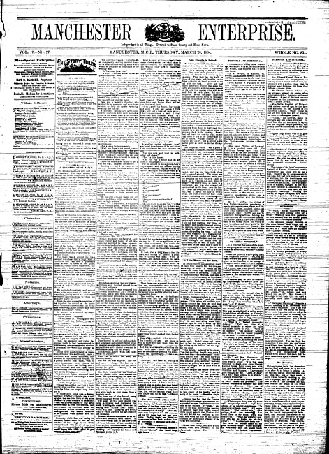 Manchester enterprise. Vol. 17 no. 27 (1884 March 20)