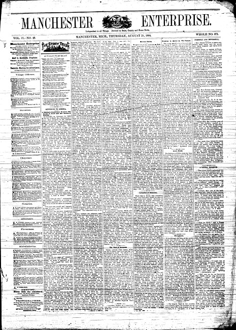 Manchester enterprise. Vol. 17 no. 49 (1884 August 21)