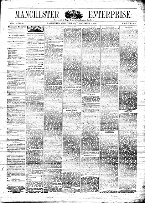 Manchester enterprise. Vol. 17 no. 52 (1884 September 11)