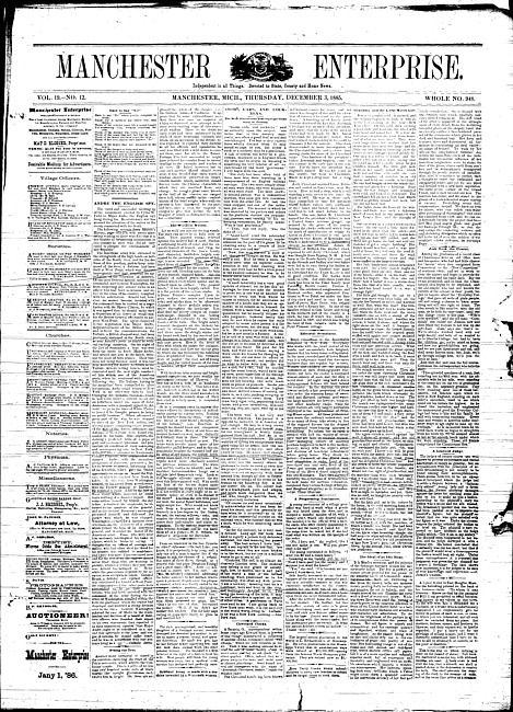 Manchester enterprise. Vol. 19 no. 12 (1885 December 3)