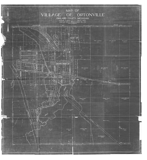 Plat Map of The Village of Ortonville, Oakland County, Michigan. Date : 1932