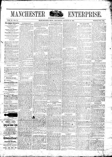 Manchester enterprise. Vol. 21 no. 51 (1888 August 30)