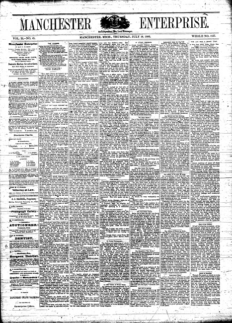 Manchester enterprise. Vol. 22 no. 45 (1889 July 18)