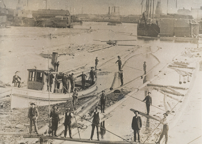 Working the Logs in the Mouth of the Thunder Bay River