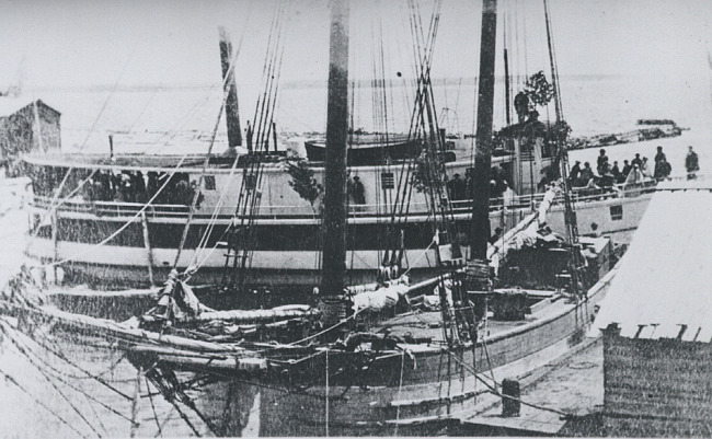 Passenger Steamer SKYLARK and Schooner on South Side of Thunder Bay River