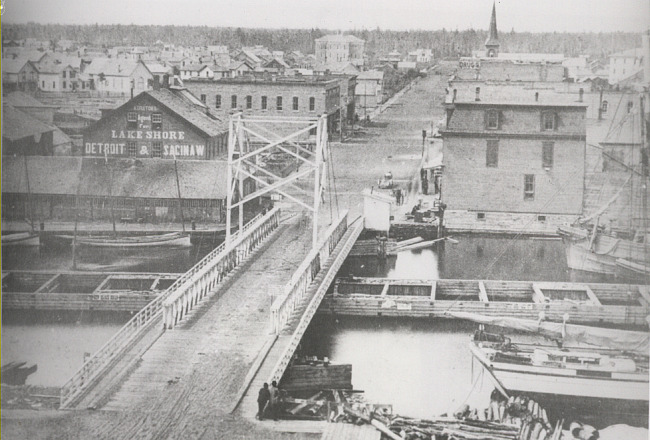 First Wooden Swing Bridge in Alpena, built 1872-73