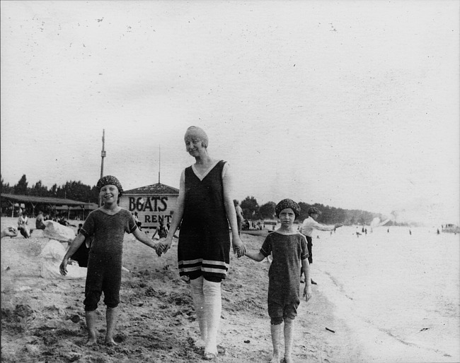 Mother and two children at Silver Beach