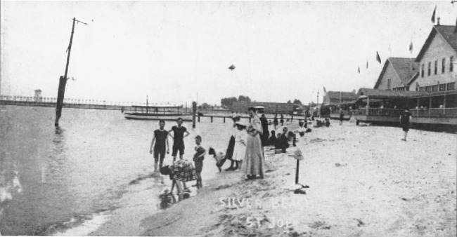 Beach Scene, water taxi in background