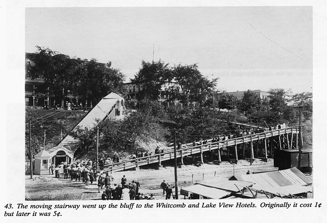 Moving stairway from Silver Beach to hotels on the bluff