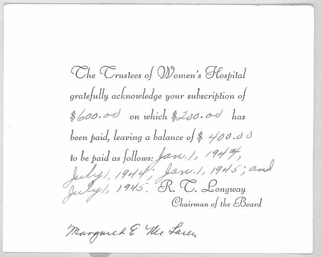 Margaret McLaren Pledge Card