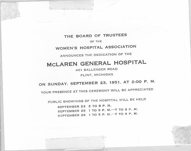 Margaret McLaren Invitation to Hospital Dedication