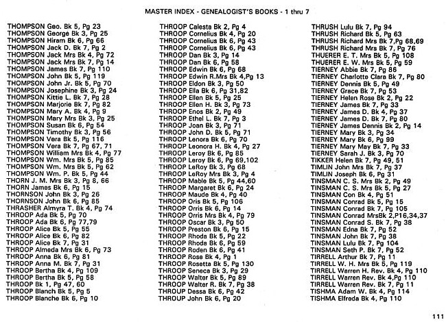 Surname index to newspaper clippings regarding the Milan MI area.  Approx. dates 1885-1991, Page 111