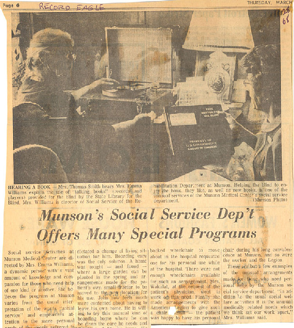 Munson's Social Service Department Offers Many Special Services