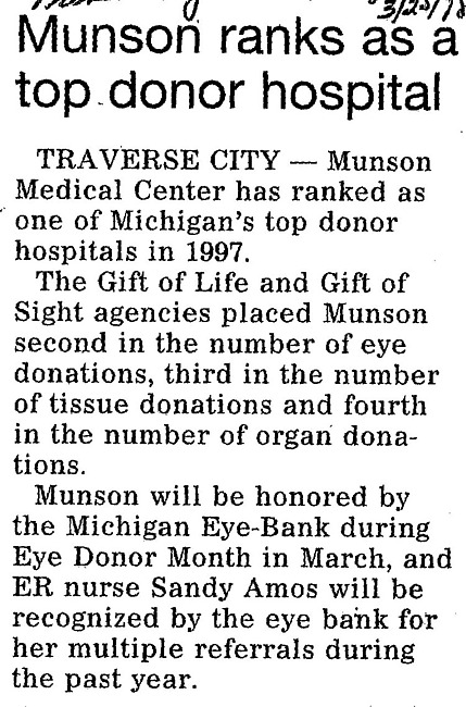 Munson Ranks as a Top Donor Hospital
