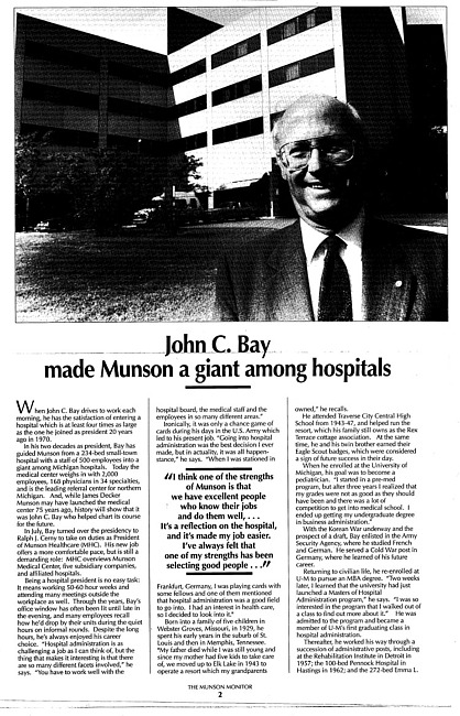 John C. Bay Made Munson a Giant Among Hospitals
