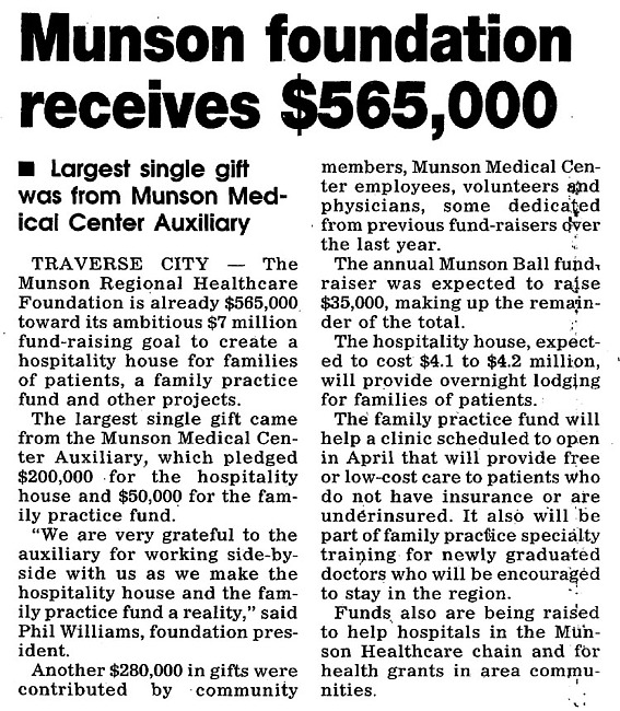 Munson Foundation Receives a Gift of $565,000