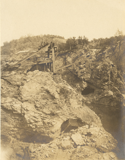 Mining operations on rocky cliff