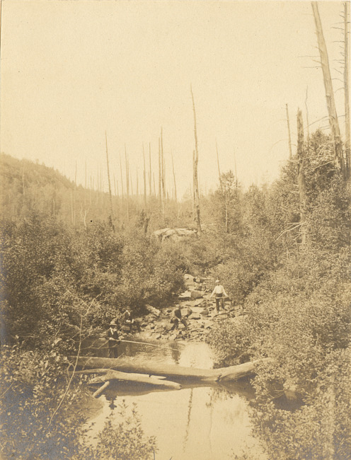 River in the Upper Peninsula with people fishing