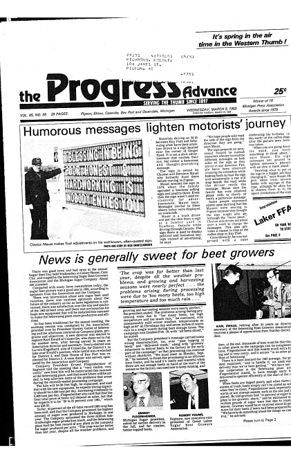 Clippings from The progress advance. Vol. 85 no. 36 (1983 March 9)
