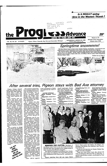 Clippings from The progress advance. Vol. 85 no. 38 (1983 March 23)