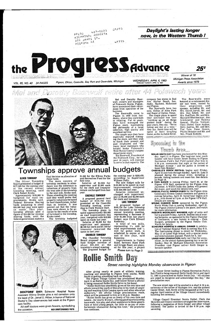 Clippings from The progress advance. Vol. 85 no. 40 (1983 April 6)