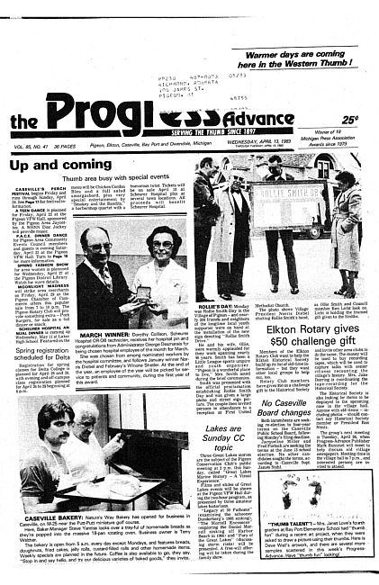 Clippings from The progress advance. Vol. 85 no. 41 (1983 April 13)