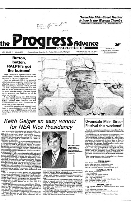 Clippings from The progress advance. Vol. 86 no. 1 (1983 July 6)