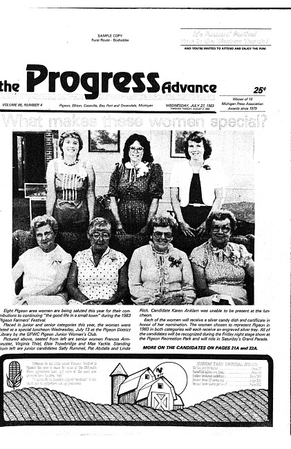 Clippings from The progress advance. Vol. 86 no. 4 (1983 July 27)