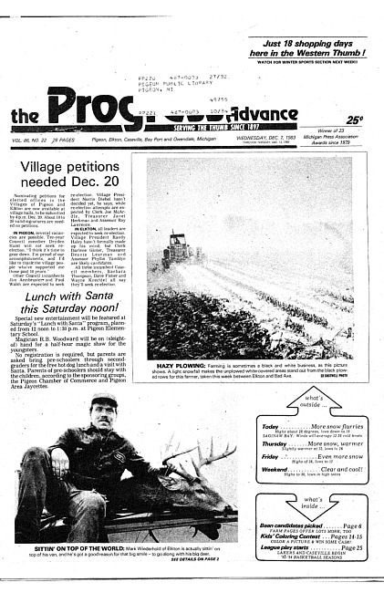 Clippings from The progress advance. Vol. 86 no. 23 (1983 December 7)