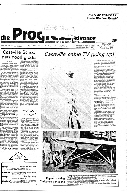 Clippings from The progress advance. Vol. 86 no. 35 (1984 February 29)