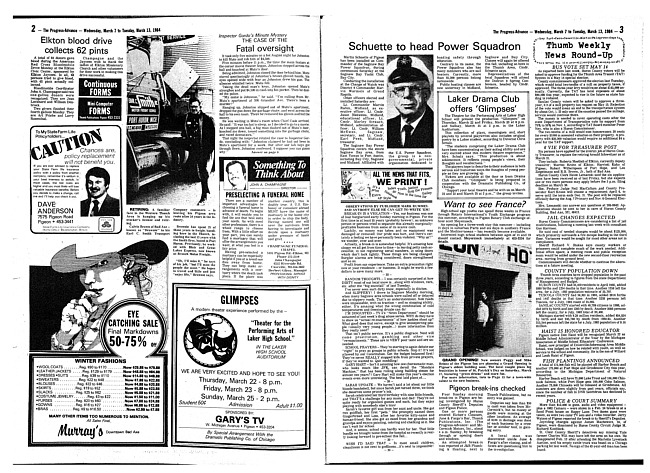 Clippings from The progress advance. Vol. 86 no. 36 (1984 March 7)