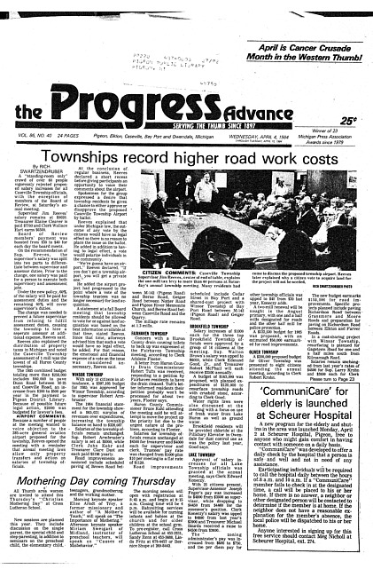 Clippings from The progress advance. Vol. 86 no. 40 (1984 April 4)