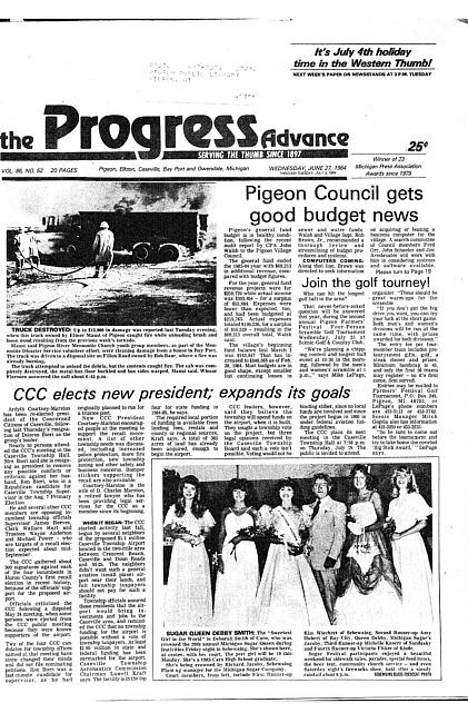 Clippings from The progress advance. Vol. 86 no. 52 (1984 June 27)