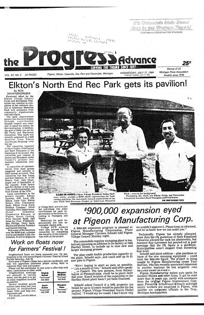 Clippings from The progress advance. Vol. 87 no. 2 (1984 July 11)