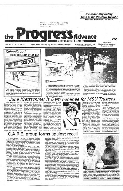 Clippings from The progress advance. Vol. 87 no. 9 (1984 August 29)